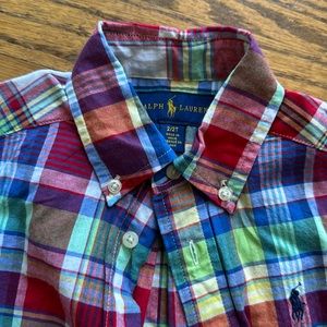Ralph Lauren Size 2T Boy Red and Blue Plaid Cotton Button Down.
